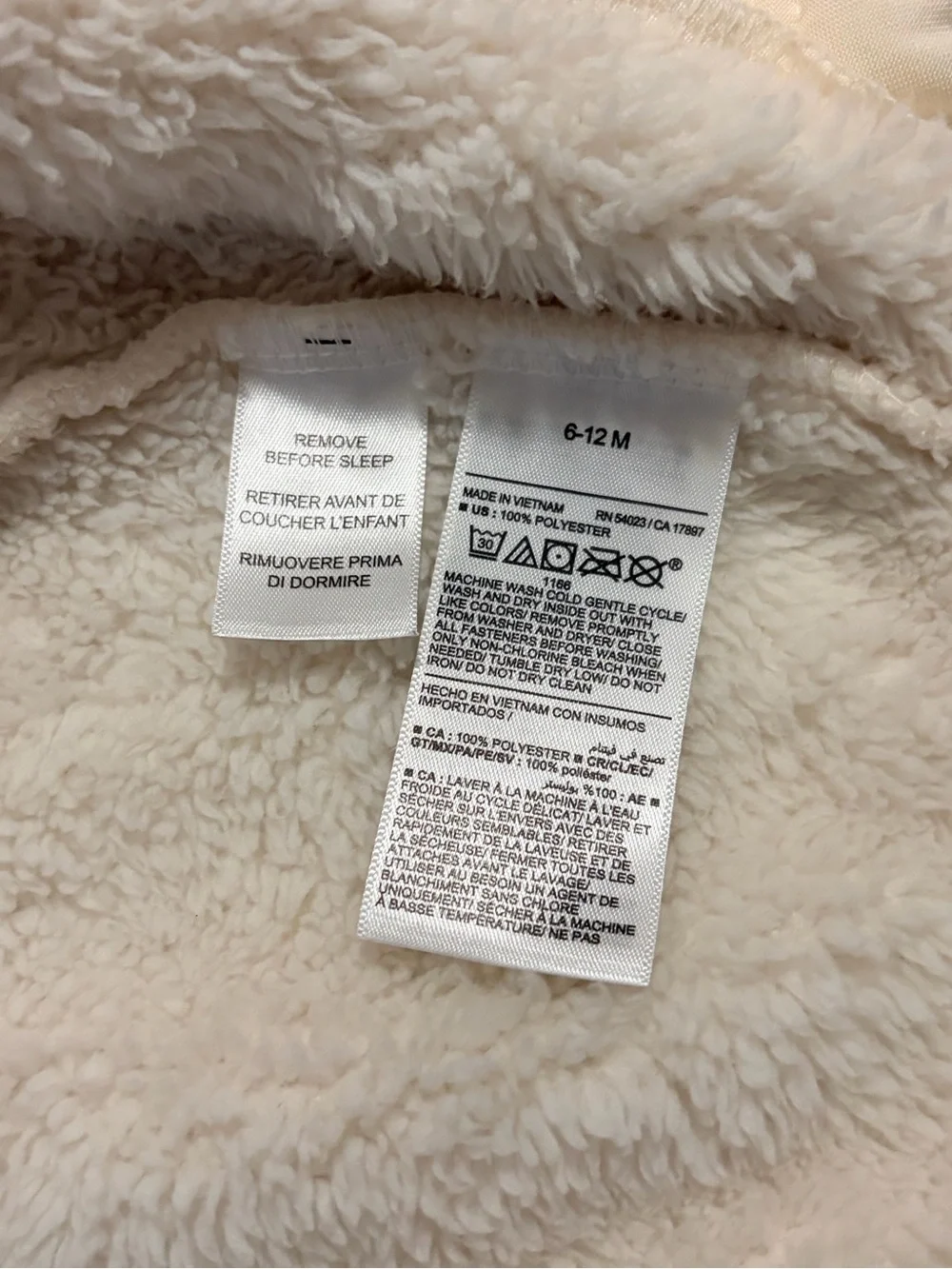 Old Navy Cream Plush Bear-Ear Zip Jacket for Kids 6-12M
